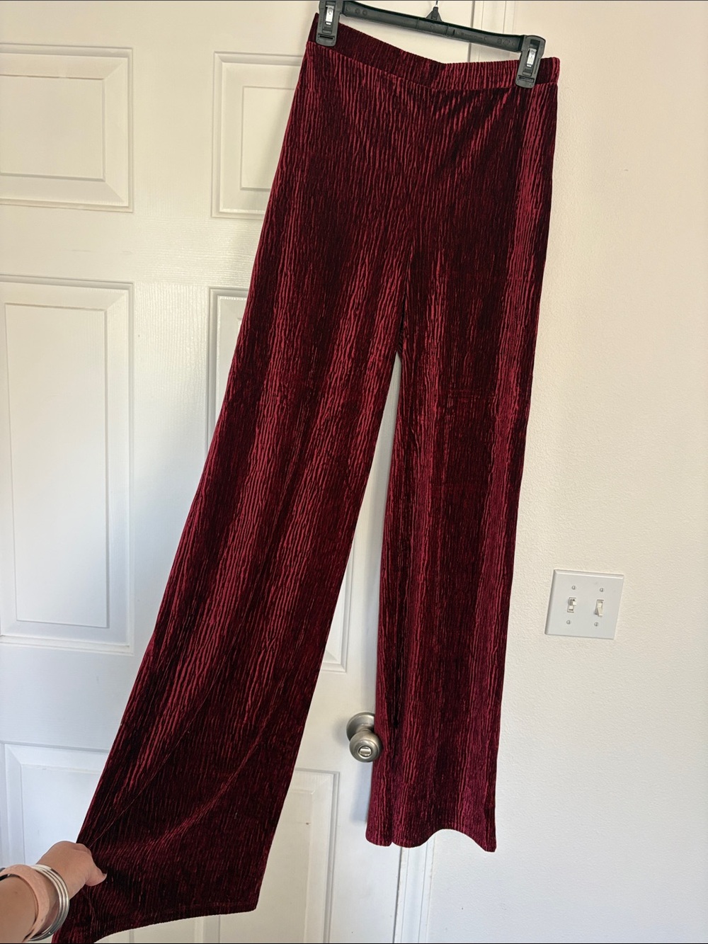 N naked wardrobe Plush Velvet Wide Leg Pants In Wine